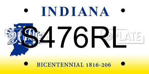 S476RL Indiana License Plate