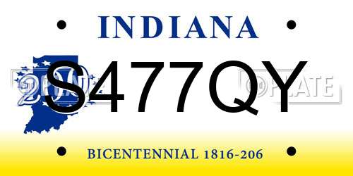 S477QY Indiana License Plate