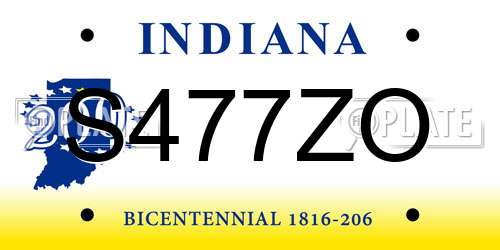 S477ZO Indiana License Plate