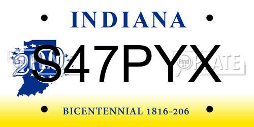 S47PYX Indiana License Plate