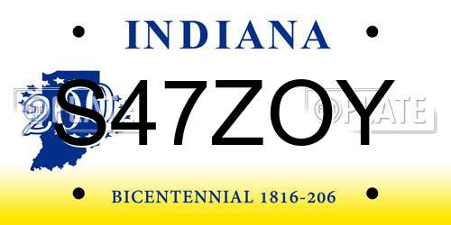 S47ZOY Indiana License Plate