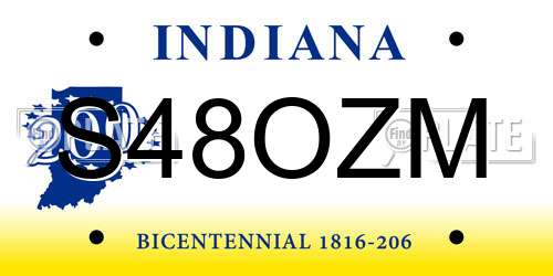 S48OZM Indiana License Plate