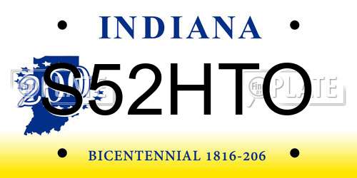 S52HTO Indiana License Plate