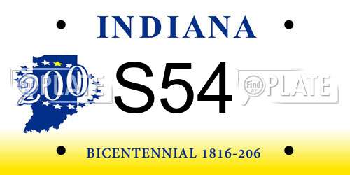 S54 Indiana License Plate