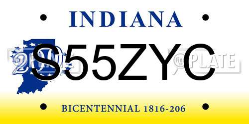 S55ZYC Indiana License Plate