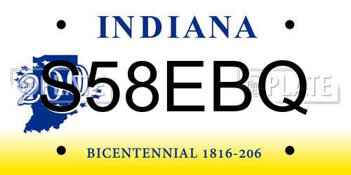 S58EBQ Indiana License Plate