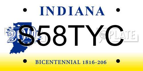 S58TYC Indiana License Plate