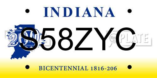 S58ZYC Indiana License Plate