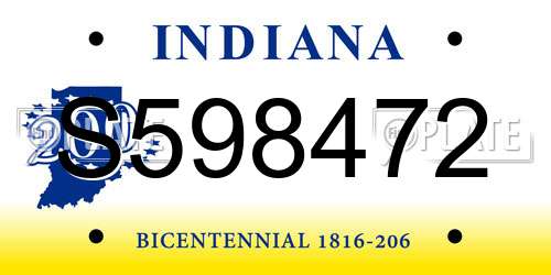 S598472 Indiana License Plate