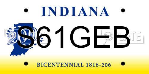 S61GEB Indiana License Plate