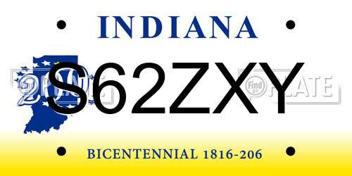 S62ZXY Indiana License Plate