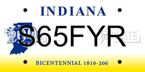 S65FYR Indiana License Plate