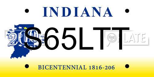 S65LTT Indiana License Plate