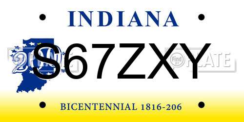 S67ZXY Indiana License Plate