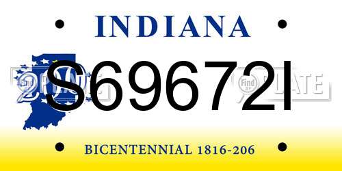 S69672I Indiana License Plate