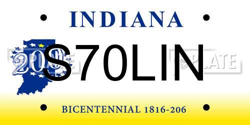 S70LIN Indiana License Plate
