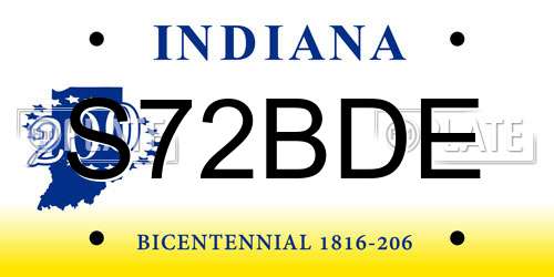 S72BDE Indiana License Plate