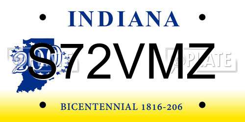 S72VMZ Indiana License Plate