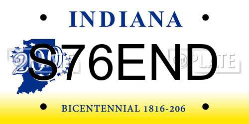 S76END Indiana License Plate