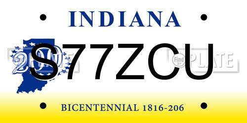 S77ZCU Indiana License Plate