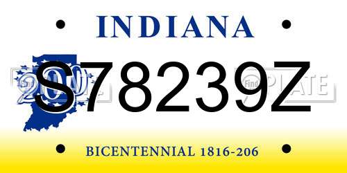 S78239Z Indiana License Plate