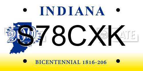 S78CXK Indiana License Plate