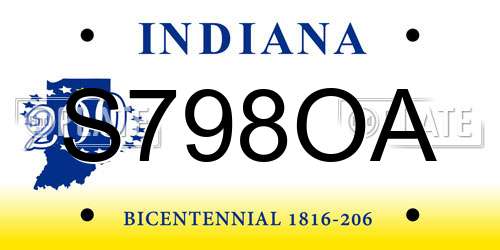 S798OA Indiana License Plate