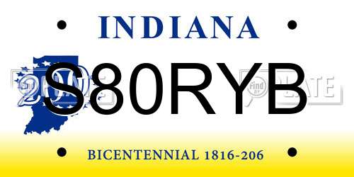 S80RYB Indiana License Plate