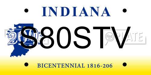 S80STV Indiana License Plate
