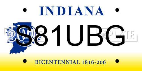 S81UBG Indiana License Plate