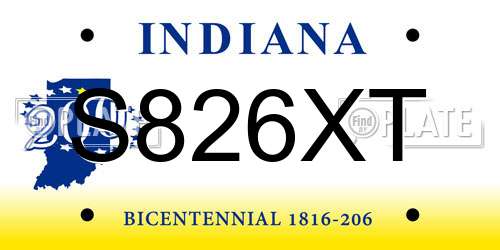 S826XT Indiana License Plate