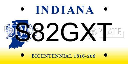 S82GXT Indiana License Plate