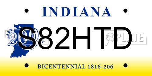 S82HTD Indiana License Plate