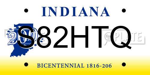 S82HTQ Indiana License Plate