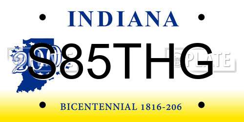 S85THG Indiana License Plate