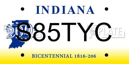 S85TYC Indiana License Plate