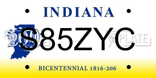 S85ZYC Indiana License Plate
