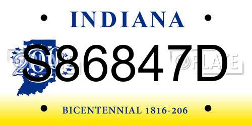 S86847D Indiana License Plate