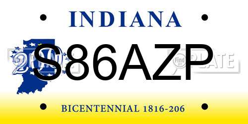 S86AZP Indiana License Plate