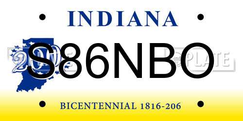 S86NBO Indiana License Plate