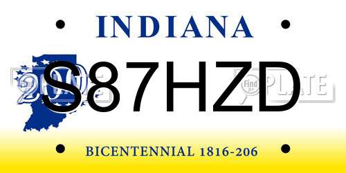 S87HZD Indiana License Plate