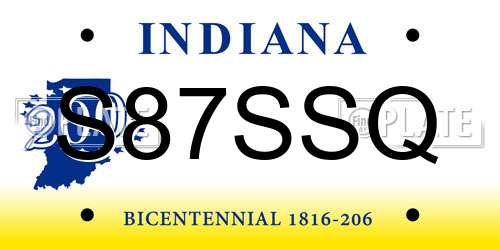 S87SSQ Indiana License Plate