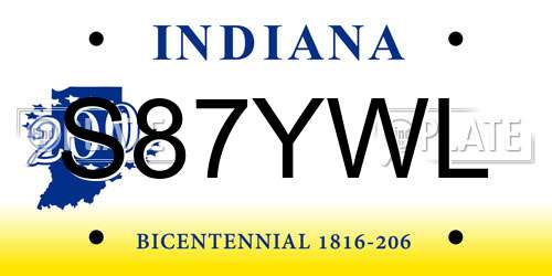 S87YWL Indiana License Plate