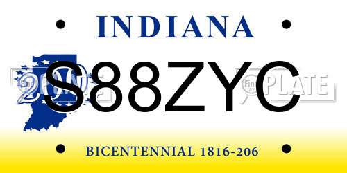 S88ZYC Indiana License Plate
