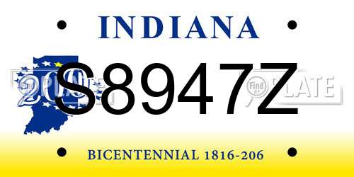 S8947Z Indiana License Plate