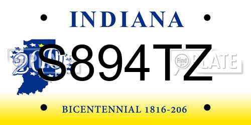 S894TZ Indiana License Plate
