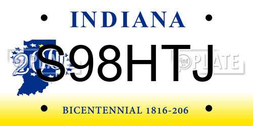 S98HTJ Indiana License Plate