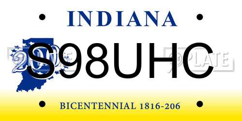 S98UHC Indiana License Plate