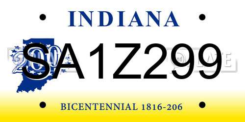 SA1Z299 Indiana License Plate