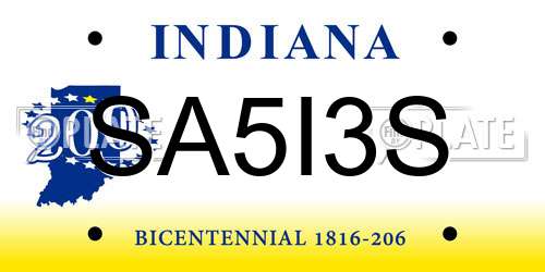 SA5I3S Indiana License Plate